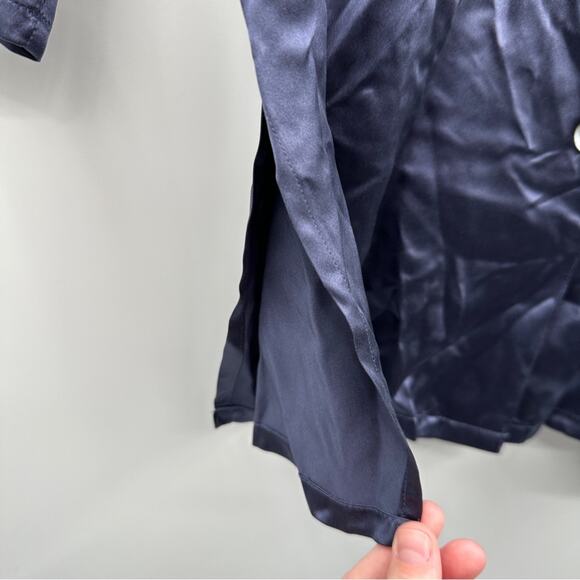 Vintage Y2K 100% Silk Navy Blue Long Sleeve Button Down Shirt Size S - Picture 5 of 9